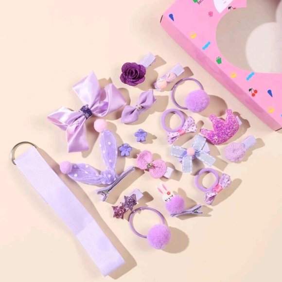 18 Piece Toddler Girls Bow and Flower Hair Accessory Gift Set Purple - Picture 3 of 3
